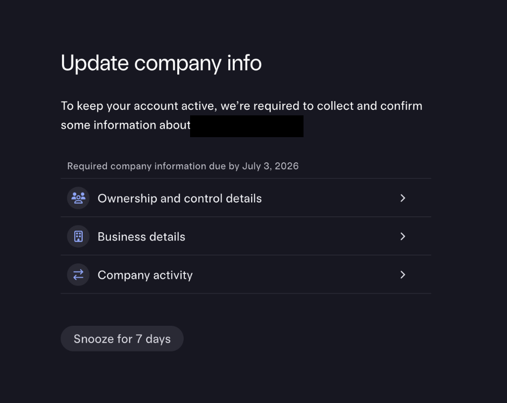 Update company info overview: ownership and control, business details, company activity